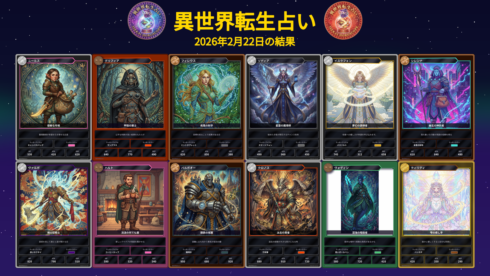 2026年2月22日の運勢カード一覧