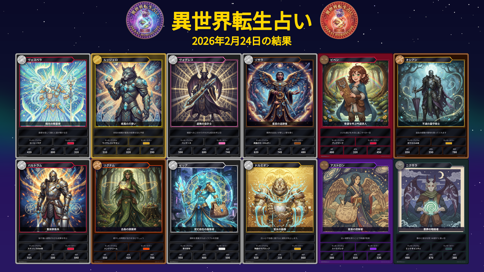 2026年2月24日の運勢カード一覧