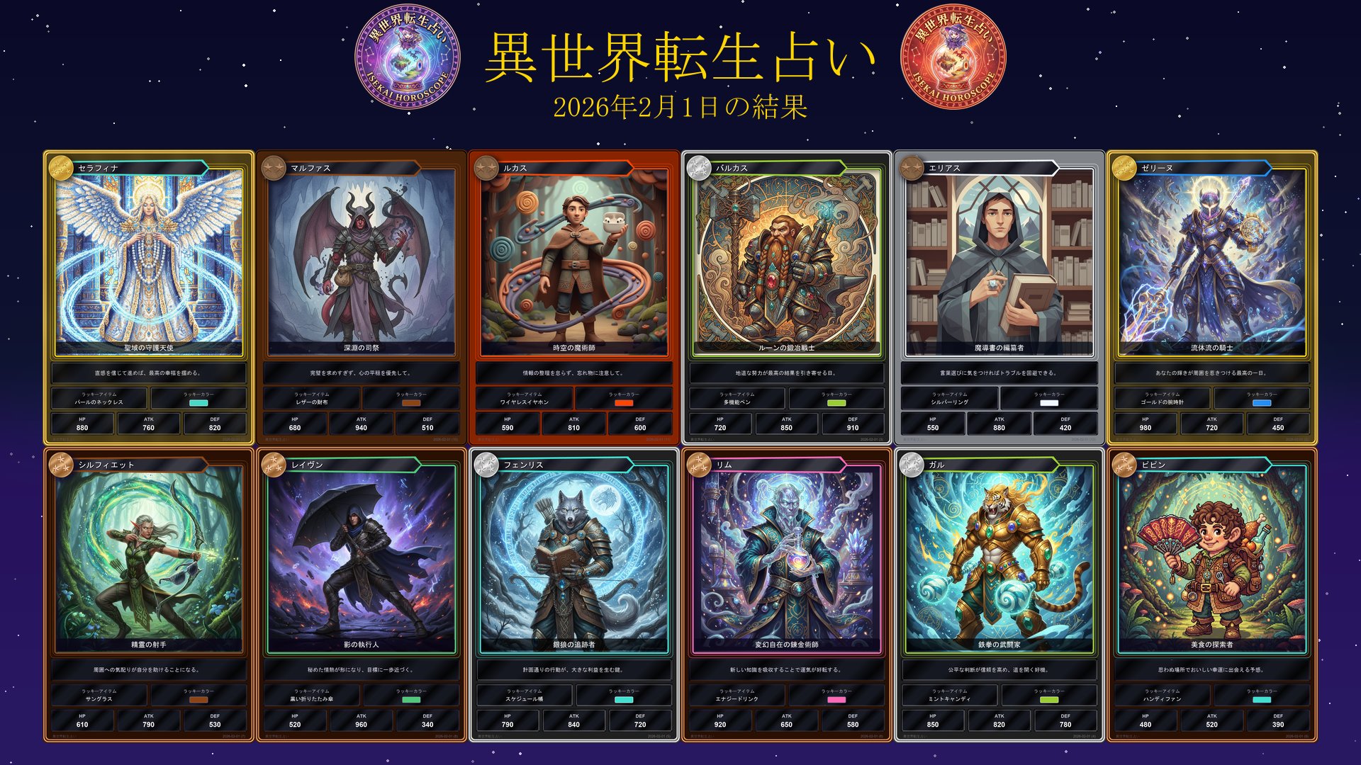 2026年2月1日の運勢カード一覧