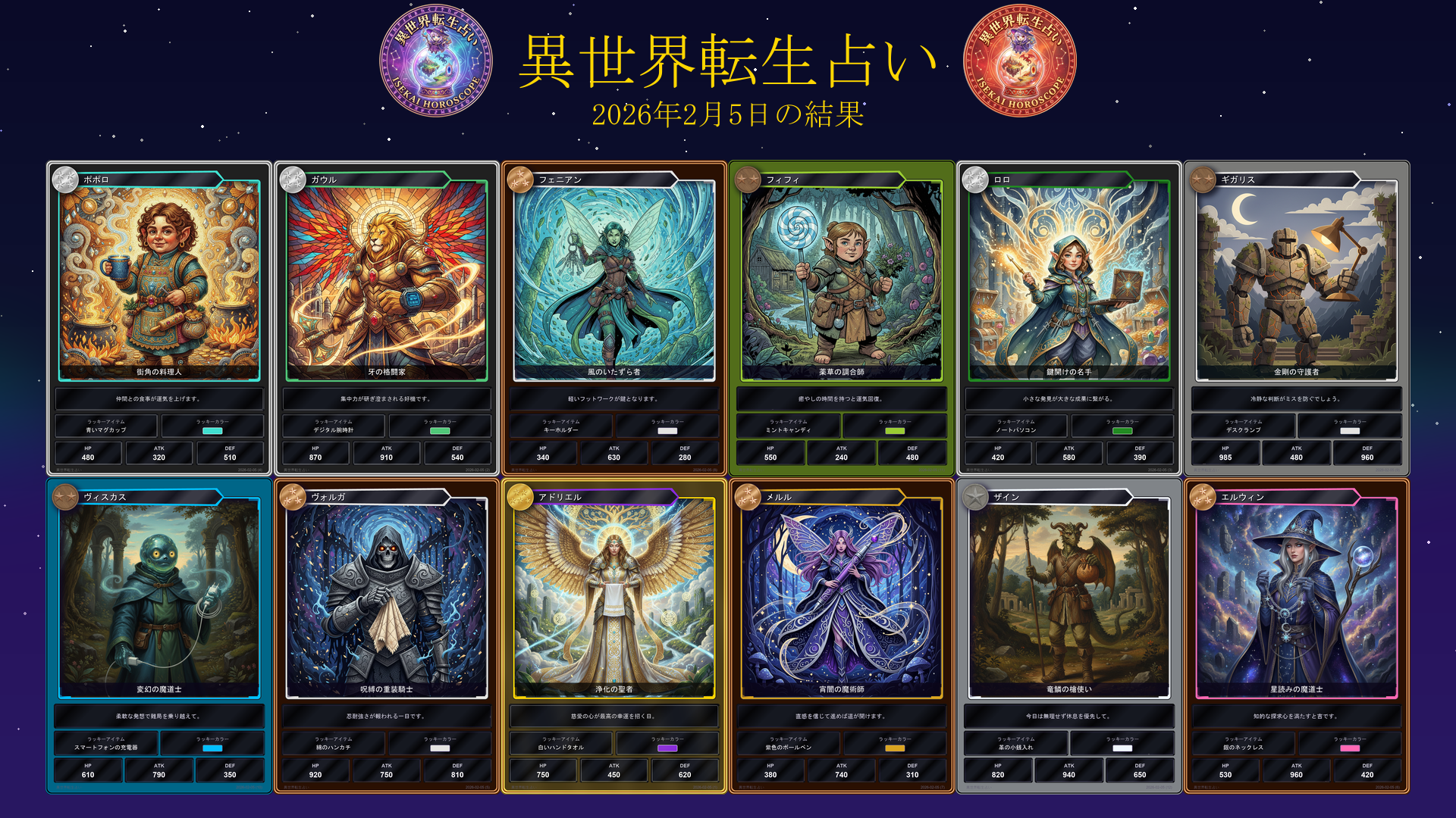 2026年2月5日の運勢カード一覧