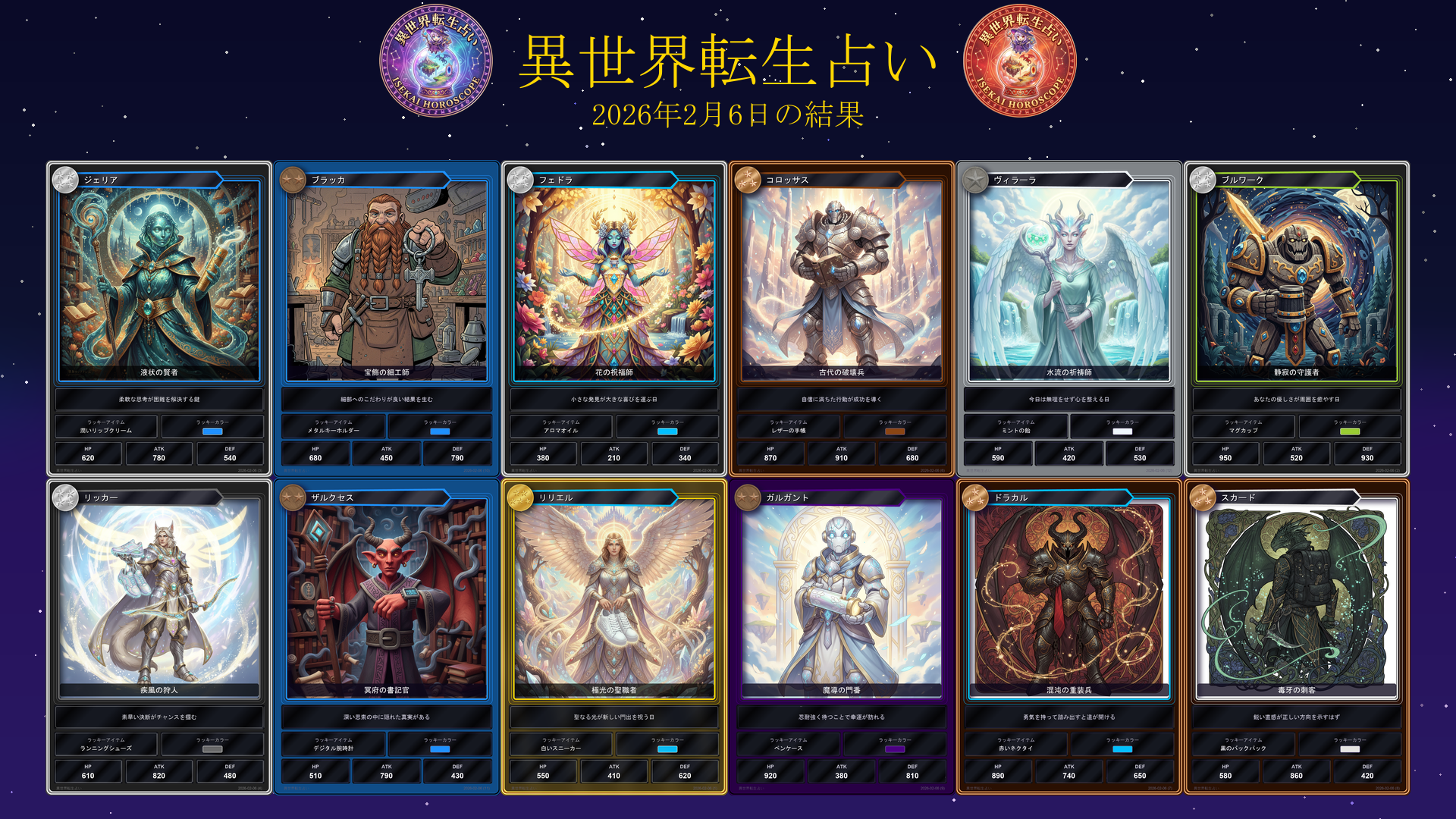 2026年2月6日の運勢カード一覧