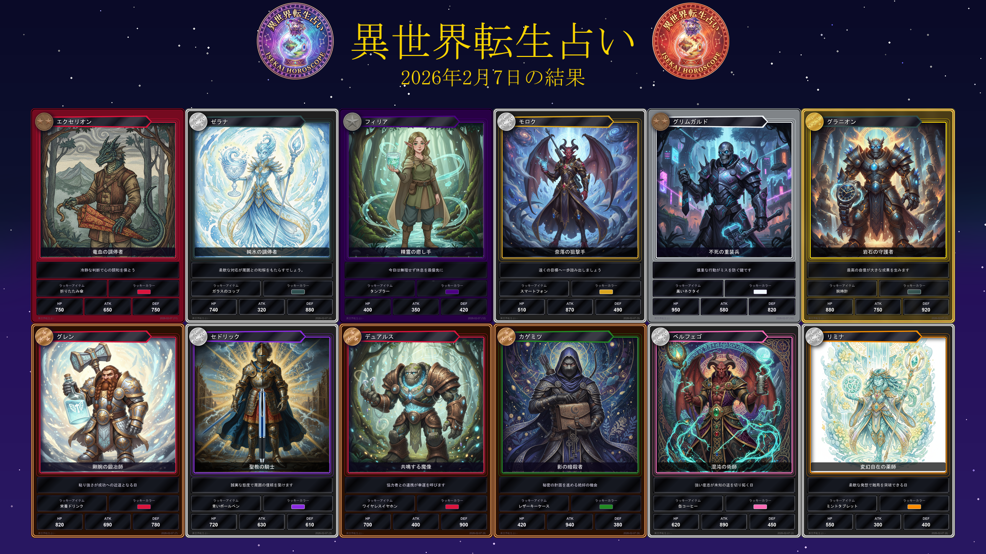 2026年2月7日の運勢カード一覧