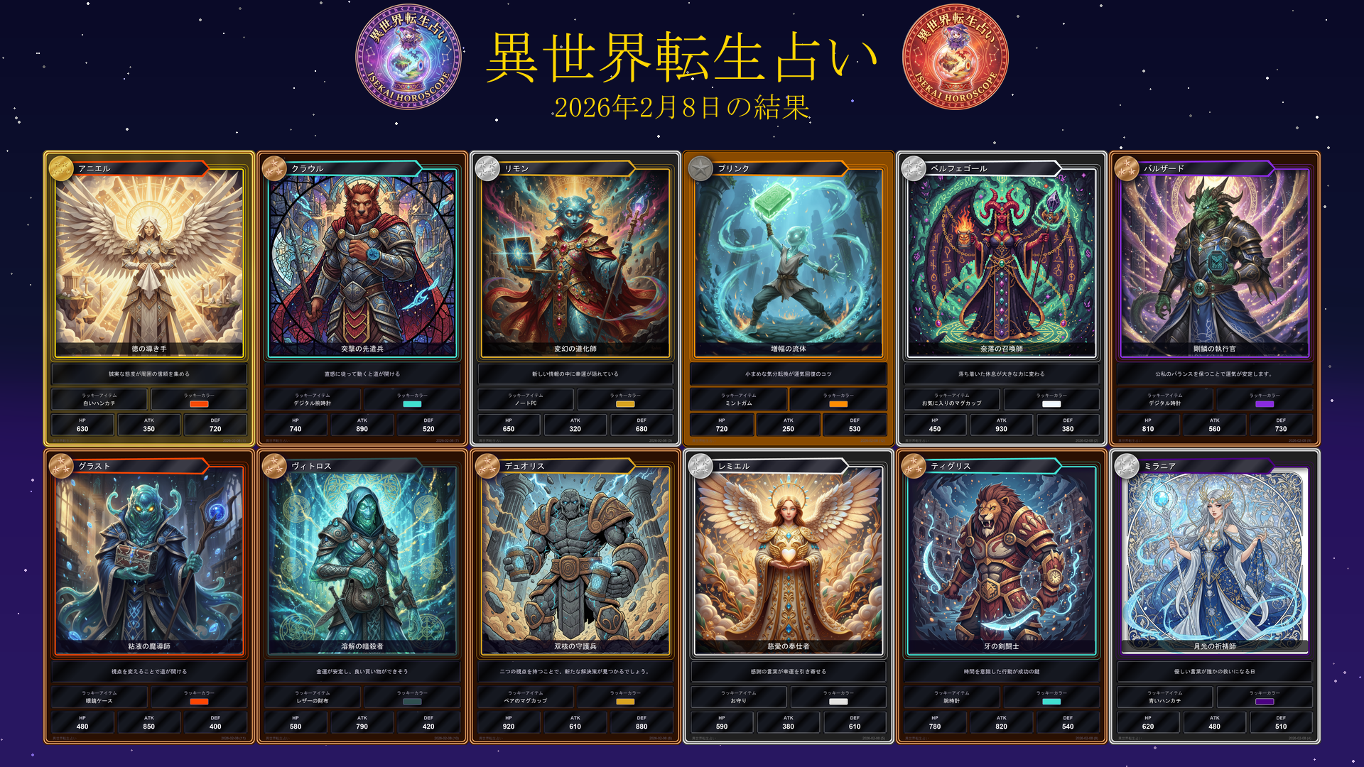 2026年2月8日の運勢カード一覧