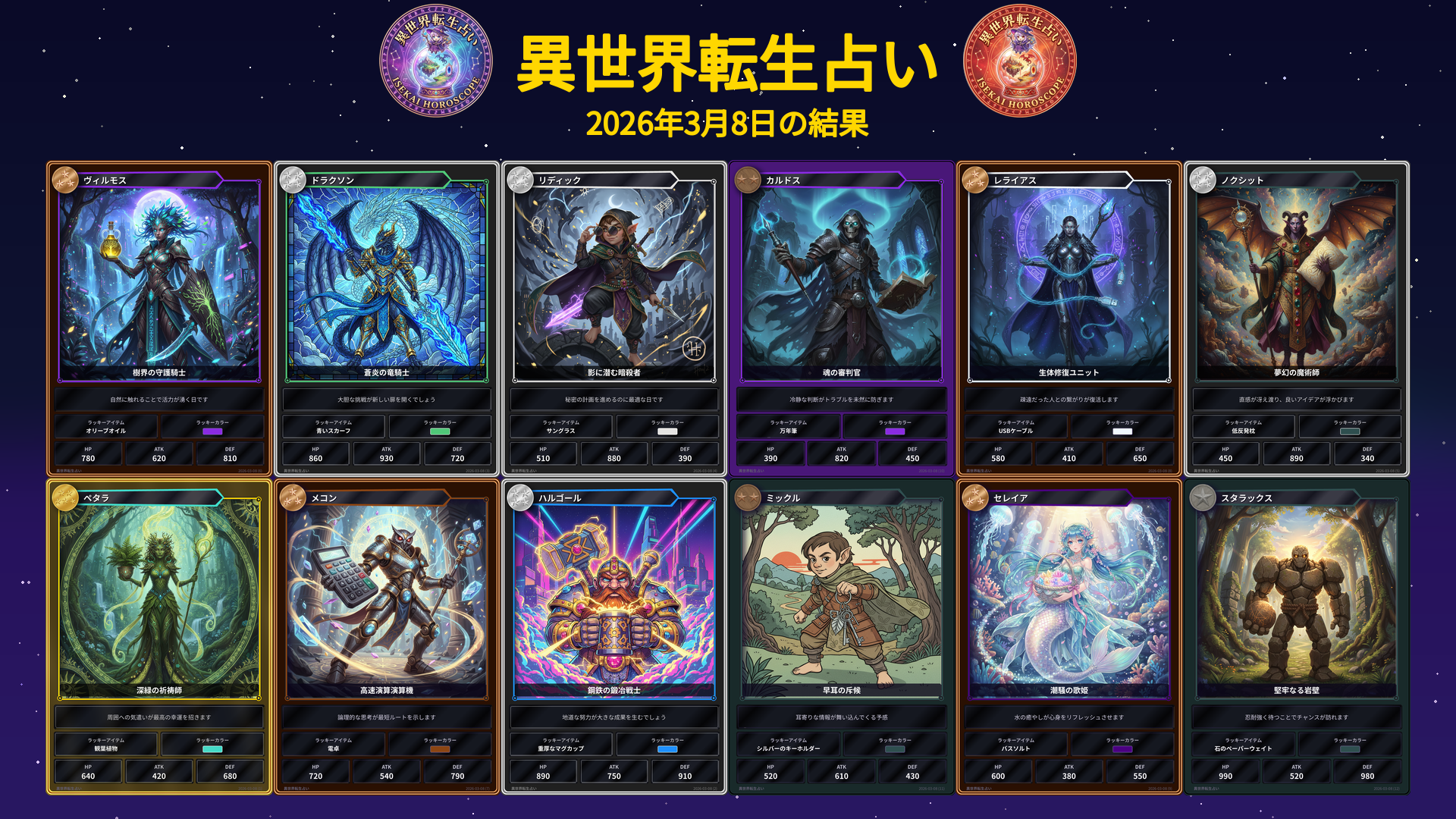 2026年3月8日の運勢カード一覧