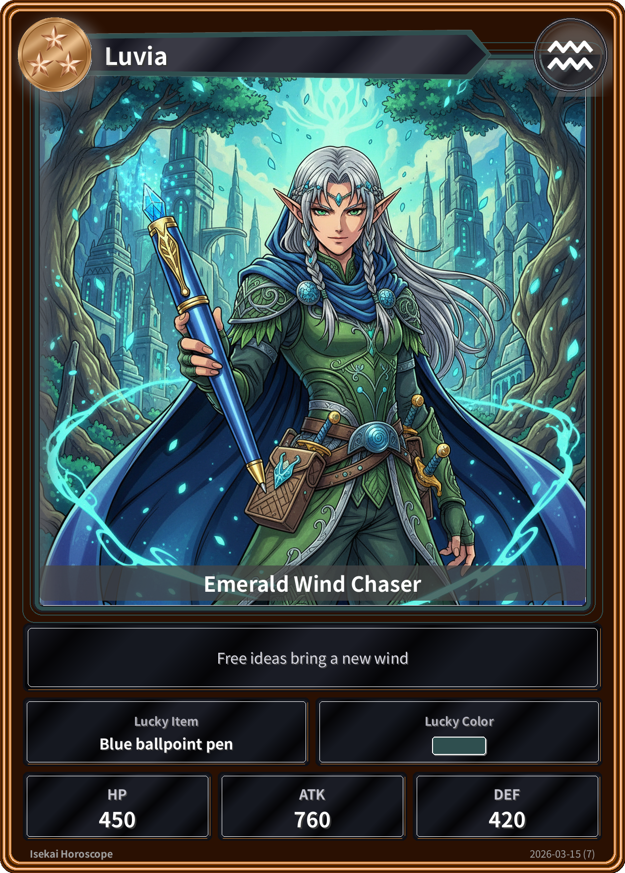 Aquarius fortune card