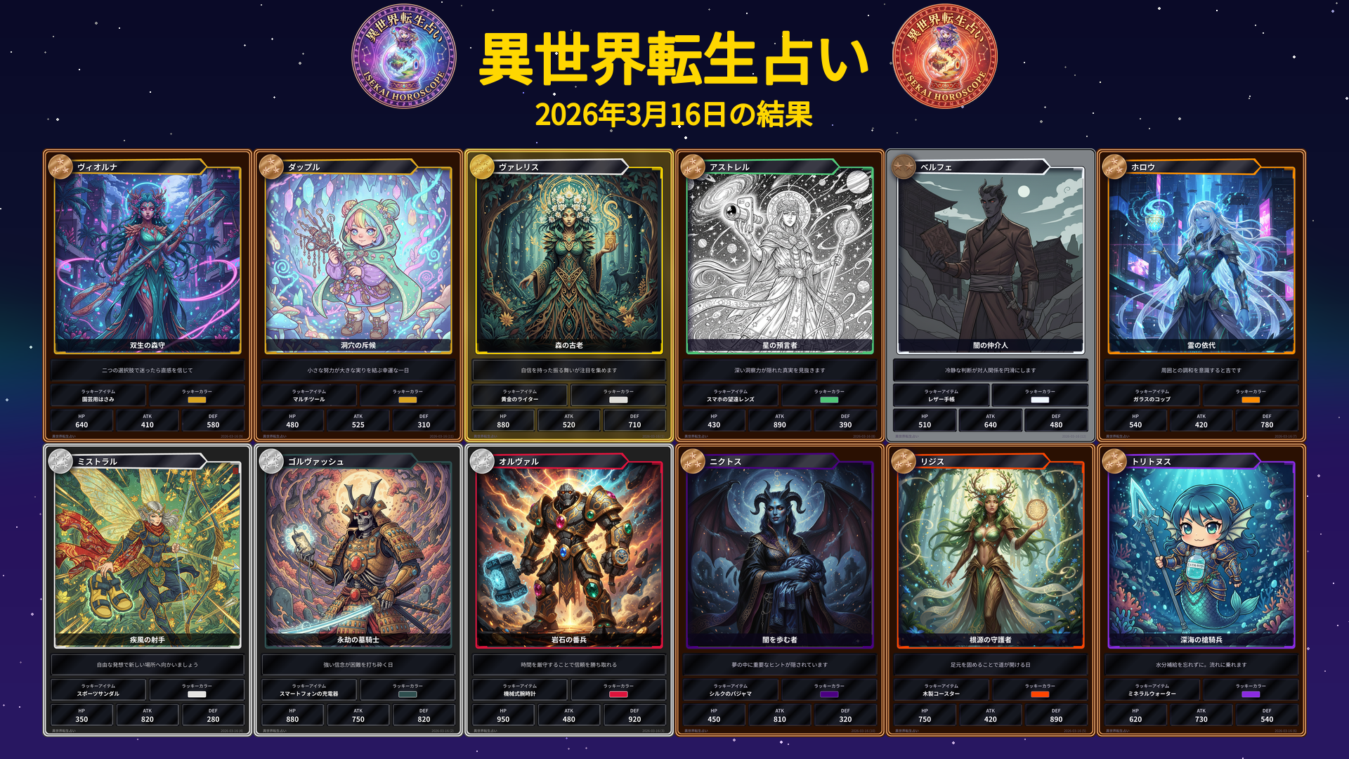 2026年3月16日の運勢カード一覧