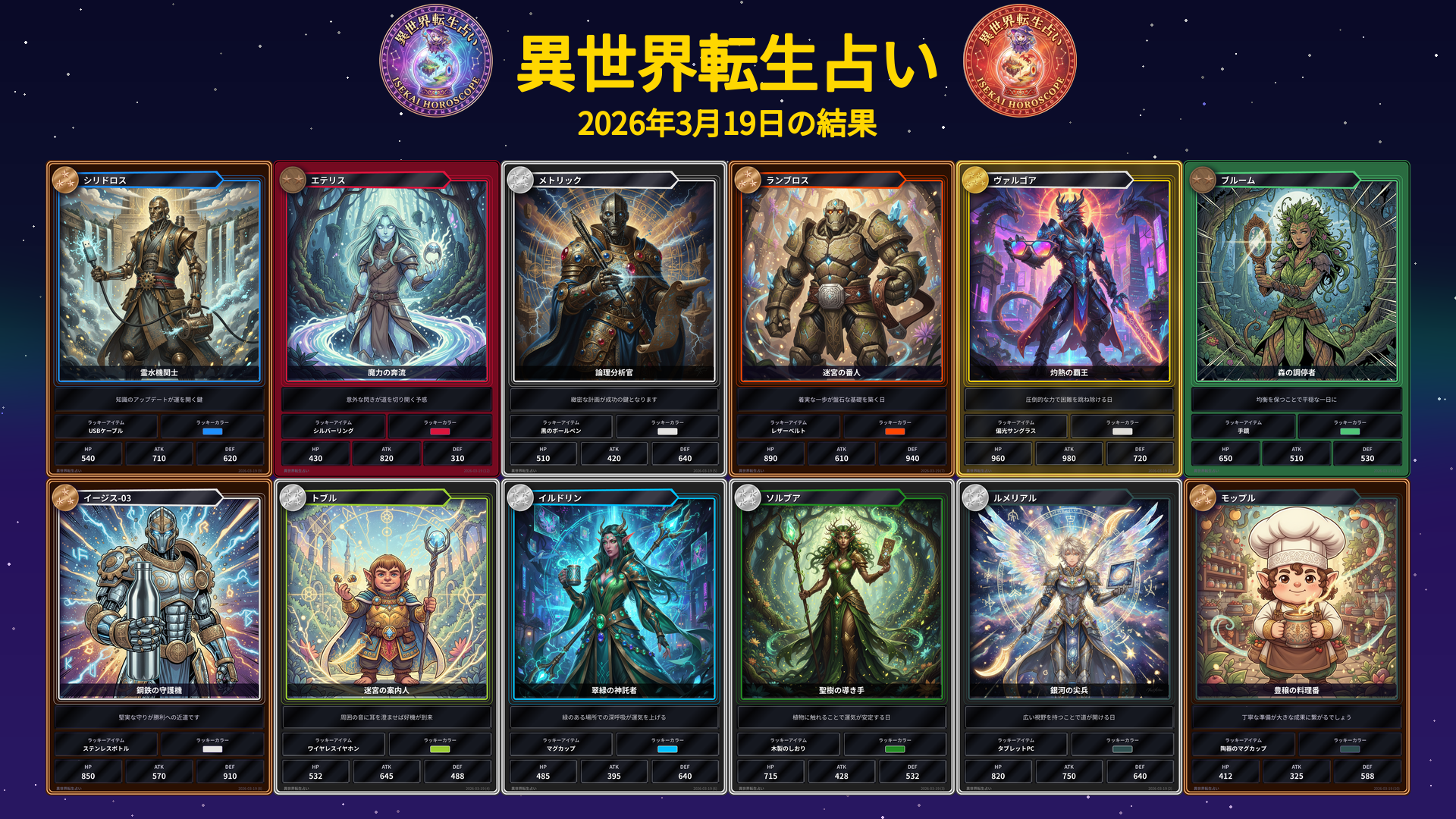 2026年3月19日の運勢カード一覧