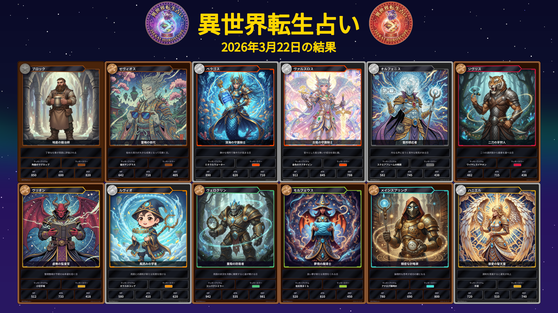 2026年3月22日の運勢カード一覧